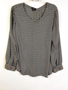 Metaphor Petite Blouse Women's XL P Black White Beaded Cuffs Relaxed Fit Silky